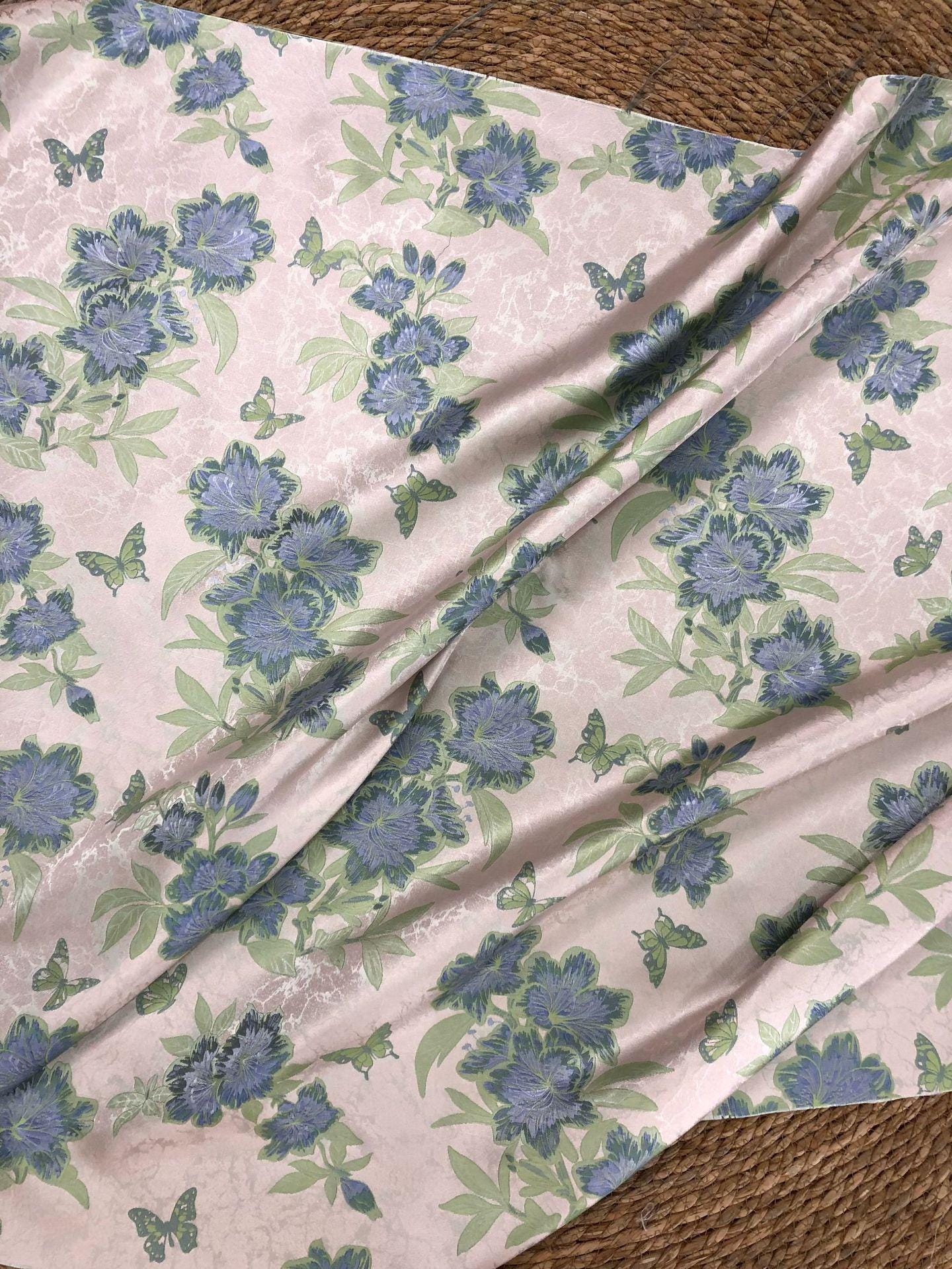 Vintage Butterfly Floral Jacquard Fabric, Soft Lavender Woven Botanical Textile for Dresses, Curtains, Upholstery & Home Decor, 65" Wide