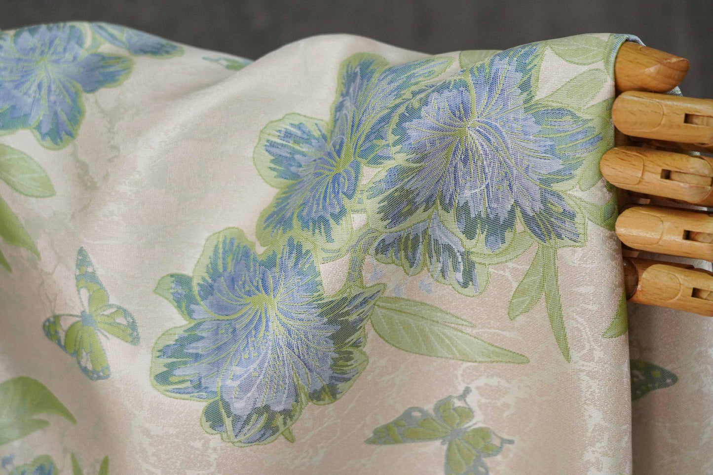 Vintage Butterfly Floral Jacquard Fabric, Soft Lavender Woven Botanical Textile for Dresses, Curtains, Upholstery & Home Decor, 65" Wide