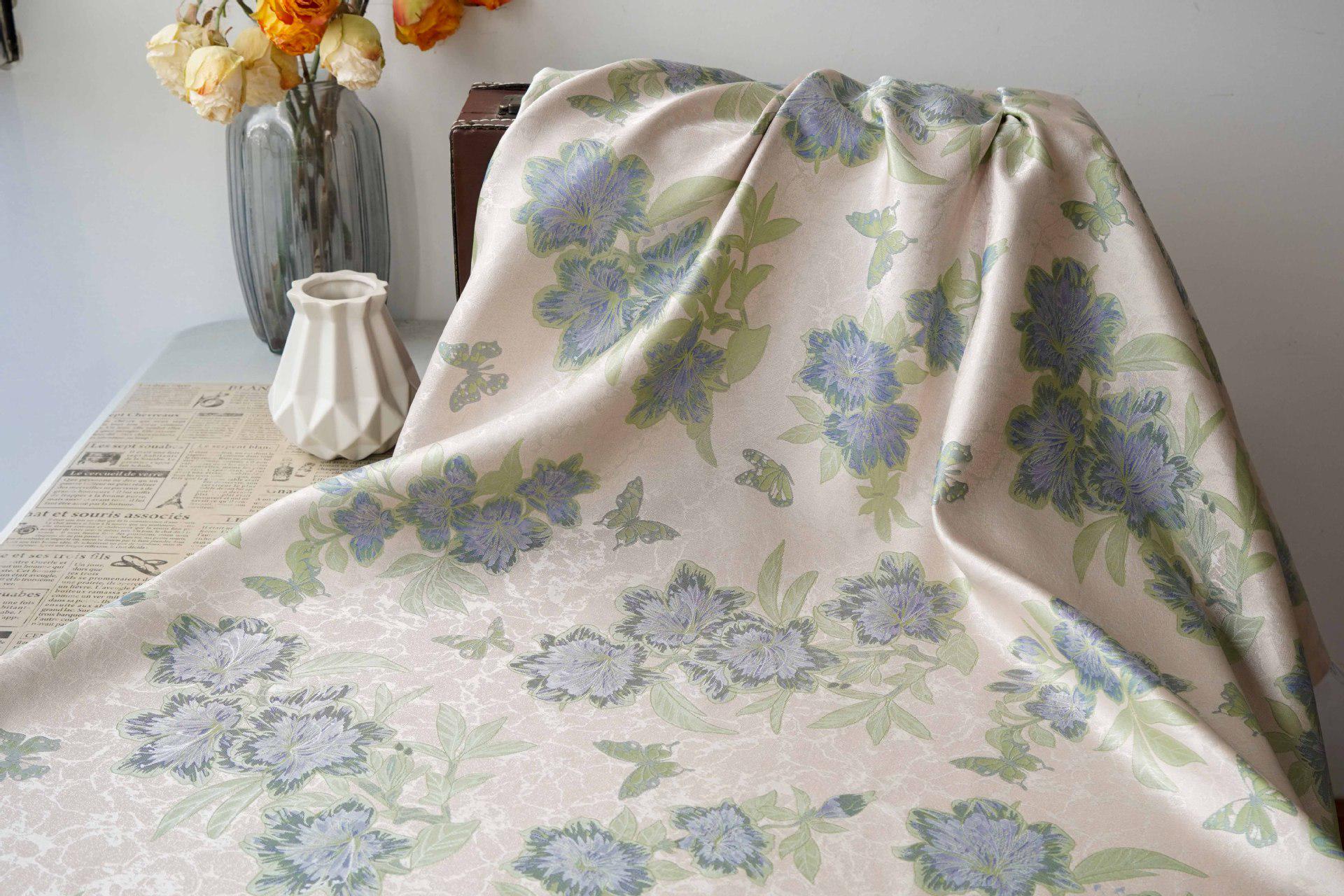 Vintage Butterfly Floral Jacquard Fabric, Soft Lavender Woven Botanical Textile for Dresses, Curtains, Upholstery & Home Decor, 65" Wide