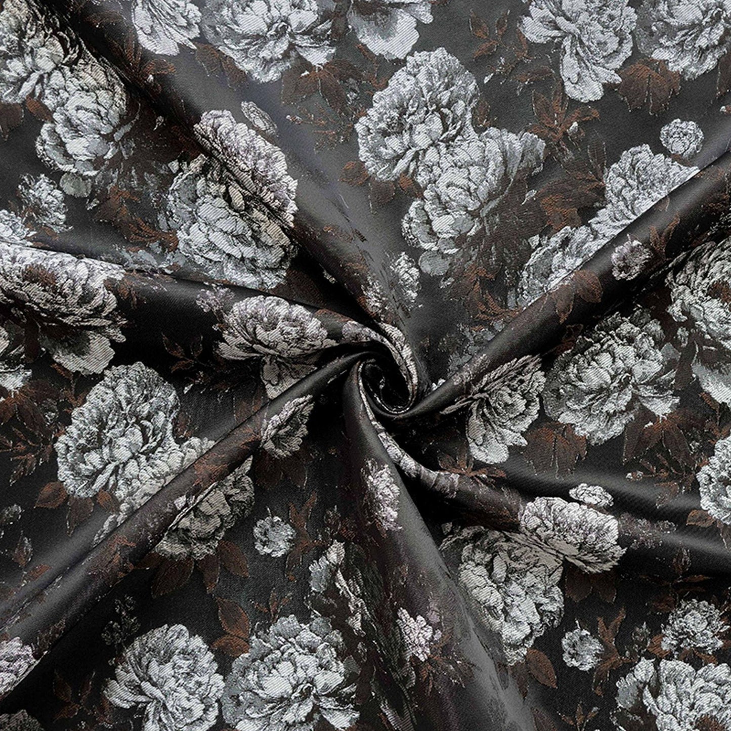Vintage Black Peony Jacquard Fabric, Dark Romantic Floral Brocade Textile for Cheongsam, Upholstery, Curtains & Home Decor, 63" Wide
