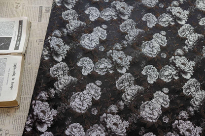 Vintage Black Peony Jacquard Fabric, Dark Romantic Floral Brocade Textile for Cheongsam, Upholstery, Curtains & Home Decor, 63" Wide
