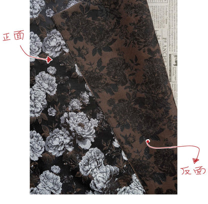Vintage Black Peony Jacquard Fabric, Dark Romantic Floral Brocade Textile for Cheongsam, Upholstery, Curtains & Home Decor, 63" Wide