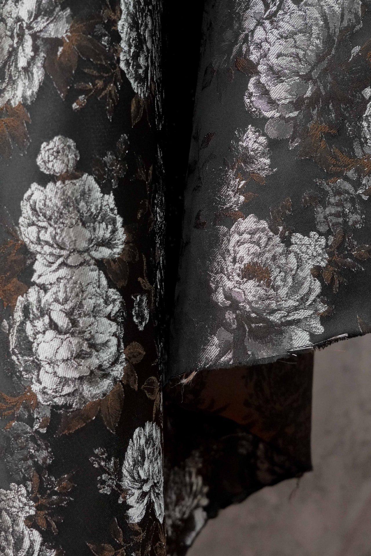 Vintage Black Peony Jacquard Fabric, Dark Romantic Floral Brocade Textile for Cheongsam, Upholstery, Curtains & Home Decor, 63" Wide