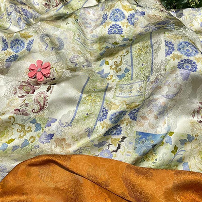 Chinese Jacquard Rayon Silk Fabric by Yard, Palace Style Patchwork Textile, Xiangyunsha Inspired Dress Fabric for Sewing Decor, 55"Wide