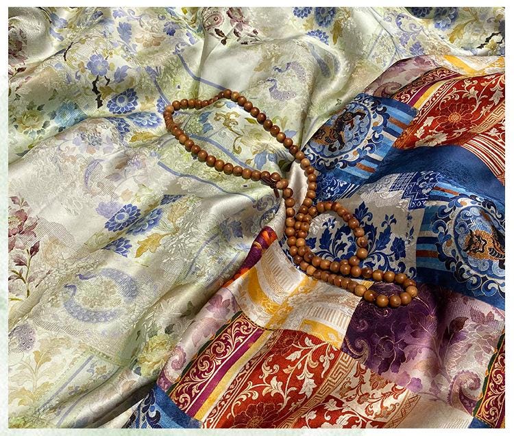 Chinese Jacquard Rayon Silk Fabric by Yard, Palace Style Patchwork Textile, Xiangyunsha Inspired Dress Fabric for Sewing Decor, 55"Wide