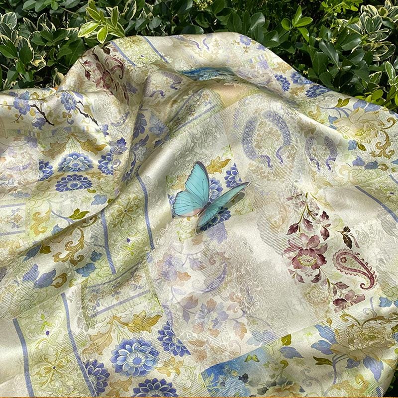 Chinese Jacquard Rayon Silk Fabric by Yard, Palace Style Patchwork Textile, Xiangyunsha Inspired Dress Fabric for Sewing Decor, 55"Wide