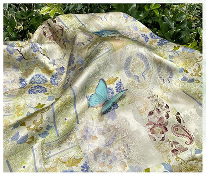 Chinese Jacquard Rayon Silk Fabric by Yard, Palace Style Patchwork Textile, Xiangyunsha Inspired Dress Fabric for Sewing Decor, 55"Wide