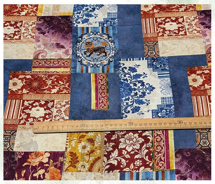 Chinese Jacquard Rayon Silk Fabric by Yard, Palace Style Patchwork Textile, Xiangyunsha Inspired Dress Fabric for Sewing Decor, 55"Wide