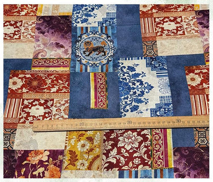 Chinese Jacquard Rayon Silk Fabric by Yard, Palace Style Patchwork Textile, Xiangyunsha Inspired Dress Fabric for Sewing Decor, 55"Wide