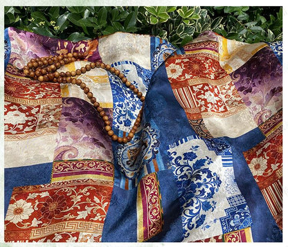 Chinese Jacquard Rayon Silk Fabric by Yard, Palace Style Patchwork Textile, Xiangyunsha Inspired Dress Fabric for Sewing Decor, 55"Wide