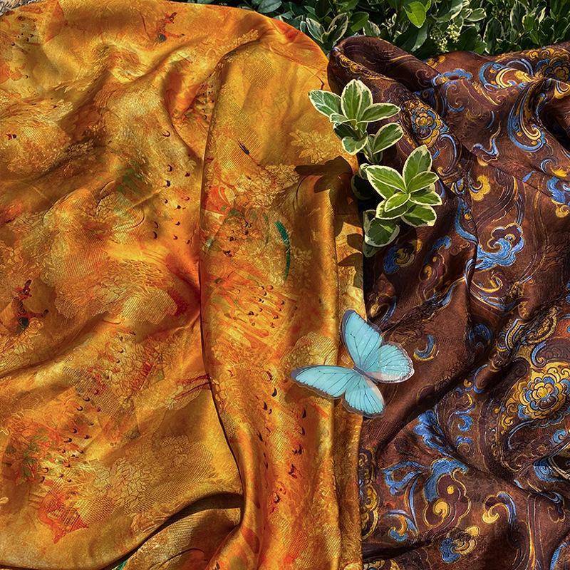 Luxury rayon Jacquard Fabric, Chinese Palace Motif Patchwork Textile, Soft Draping Fashion Fabric, 55"Wide