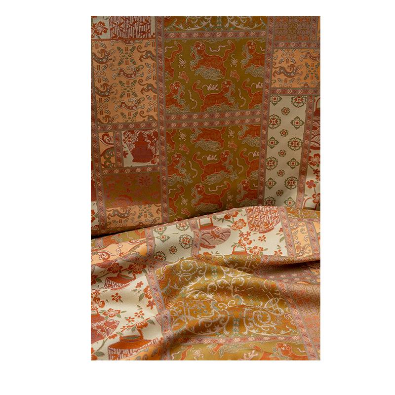Tibetan Style Brocade Fabric, Chinese Auspicious Dragon Jacquard Textile, Gold Woven Fabric for Temple Decor Craft Sewing, 59“wide