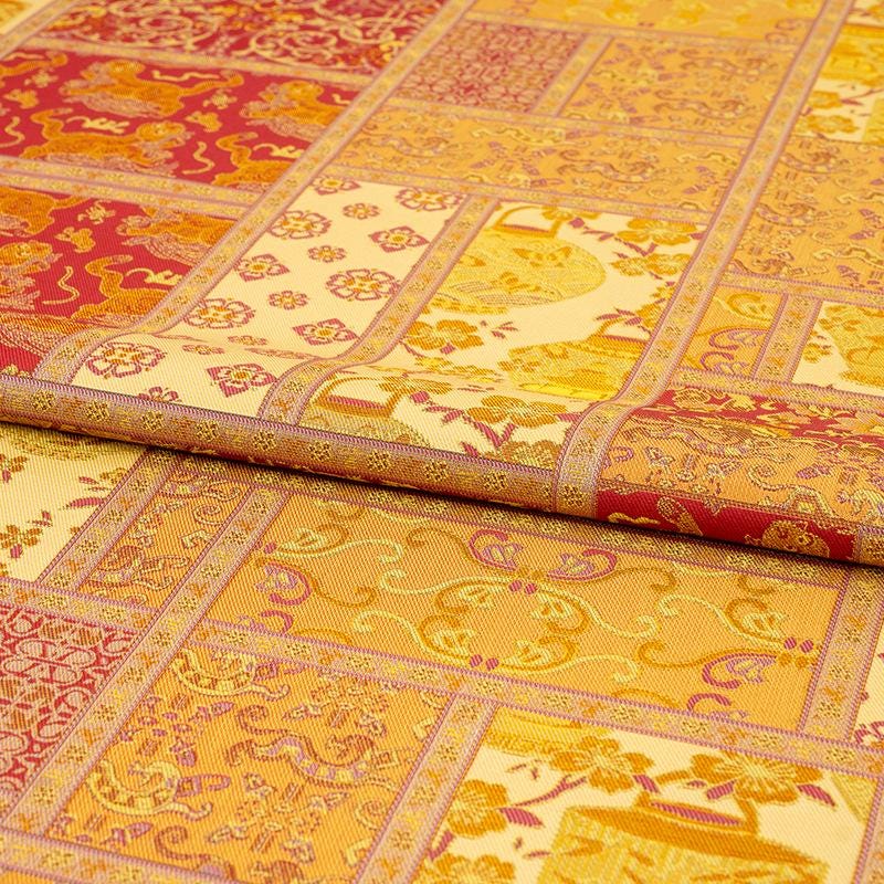 Tibetan Style Brocade Fabric, Chinese Auspicious Dragon Jacquard Textile, Gold Woven Fabric for Temple Decor Craft Sewing, 59“wide