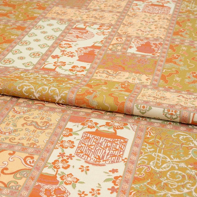 Tibetan Style Brocade Fabric, Chinese Auspicious Dragon Jacquard Textile, Gold Woven Fabric for Temple Decor Craft Sewing, 59“wide