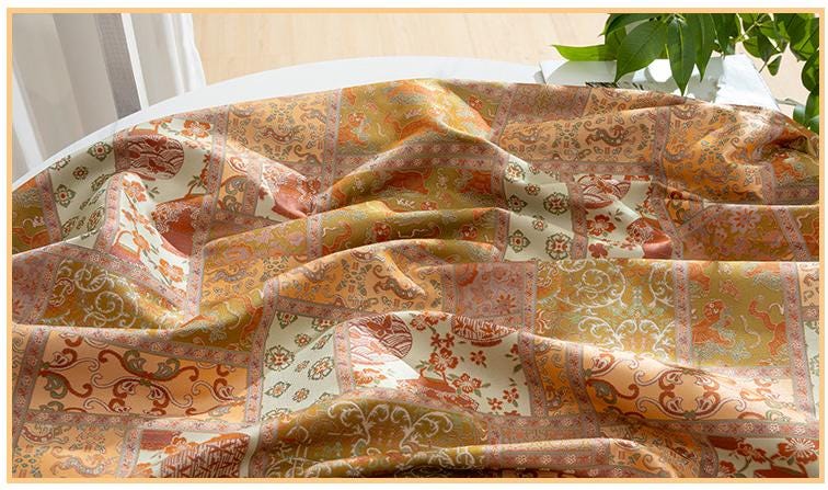 Tibetan Style Brocade Fabric, Chinese Auspicious Dragon Jacquard Textile, Gold Woven Fabric for Temple Decor Craft Sewing, 59“wide