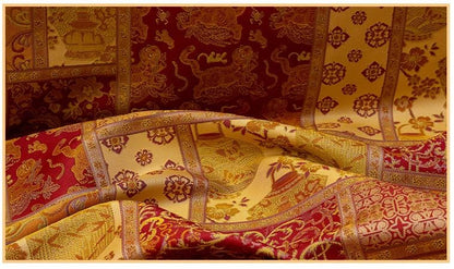 Tibetan Style Brocade Fabric, Chinese Auspicious Dragon Jacquard Textile, Gold Woven Fabric for Temple Decor Craft Sewing, 59“wide