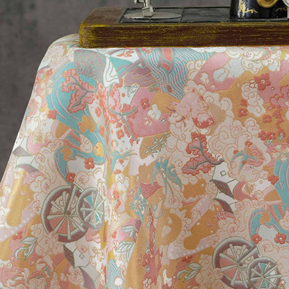 Chinese Song Brocade Fabric by Yard, Gold Metallic Jacquard Textile, Elegant Pastel Floral Satin Fabric for Dresses Upholstery Crafts, 59"W