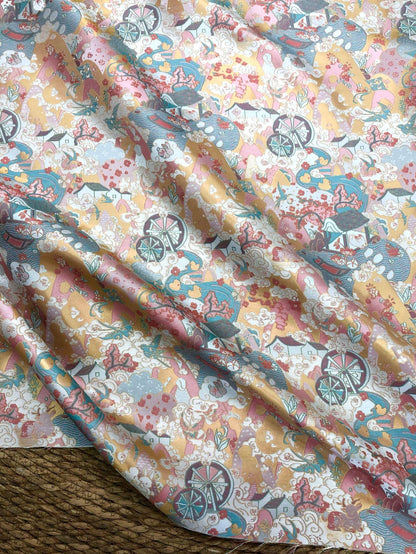 Chinese Song Brocade Fabric by Yard, Gold Metallic Jacquard Textile, Elegant Pastel Floral Satin Fabric for Dresses Upholstery Crafts, 59"W