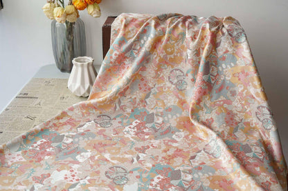 Chinese Song Brocade Fabric by Yard, Gold Metallic Jacquard Textile, Elegant Pastel Floral Satin Fabric for Dresses Upholstery Crafts, 59"W
