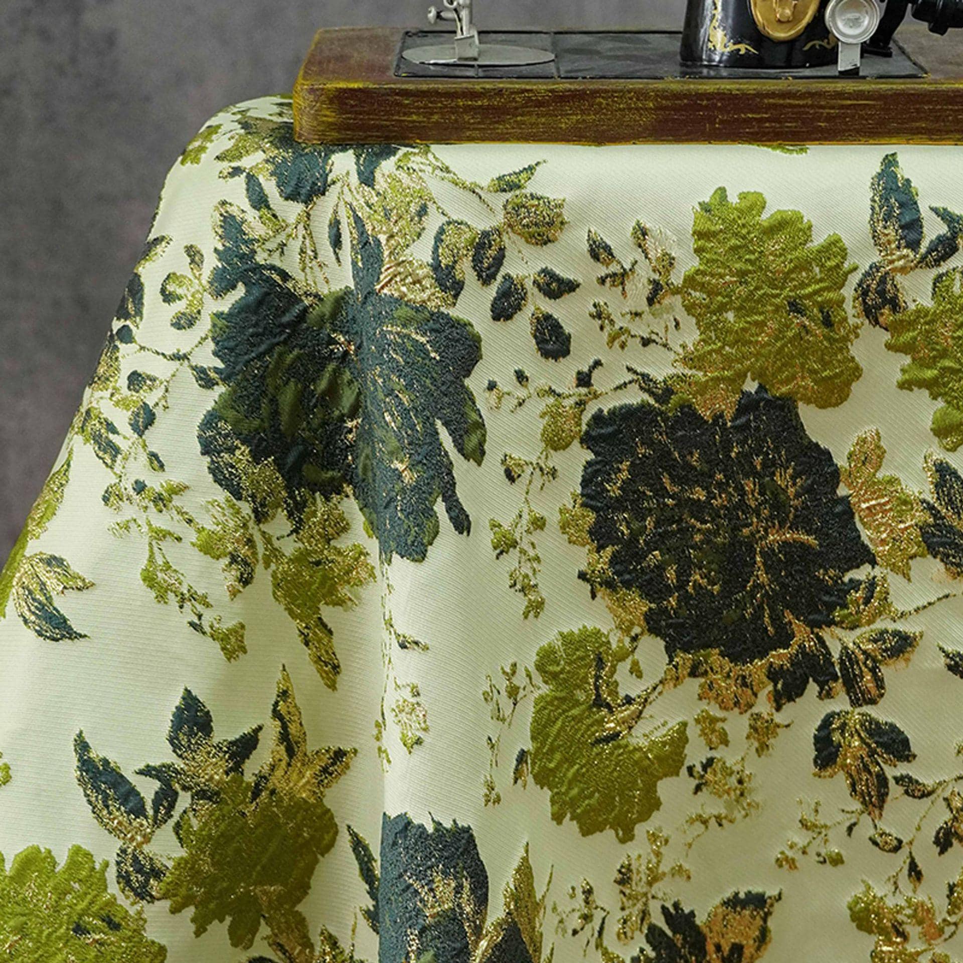 Vintage Gold Floral Jacquard Fabric by Yard, Embossed Brocade Textile, Luxury Green Black Metallic Fabric for Fashion Decor Sewing, 55" Wide