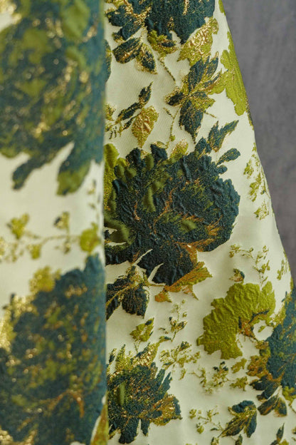 Vintage Gold Floral Jacquard Fabric by Yard, Embossed Brocade Textile, Luxury Green Black Metallic Fabric for Fashion Decor Sewing, 55" Wide