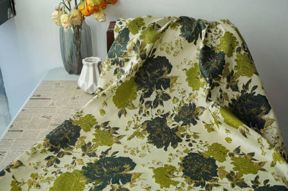 Vintage Gold Floral Jacquard Fabric by Yard, Embossed Brocade Textile, Luxury Green Black Metallic Fabric for Fashion Decor Sewing, 55" Wide