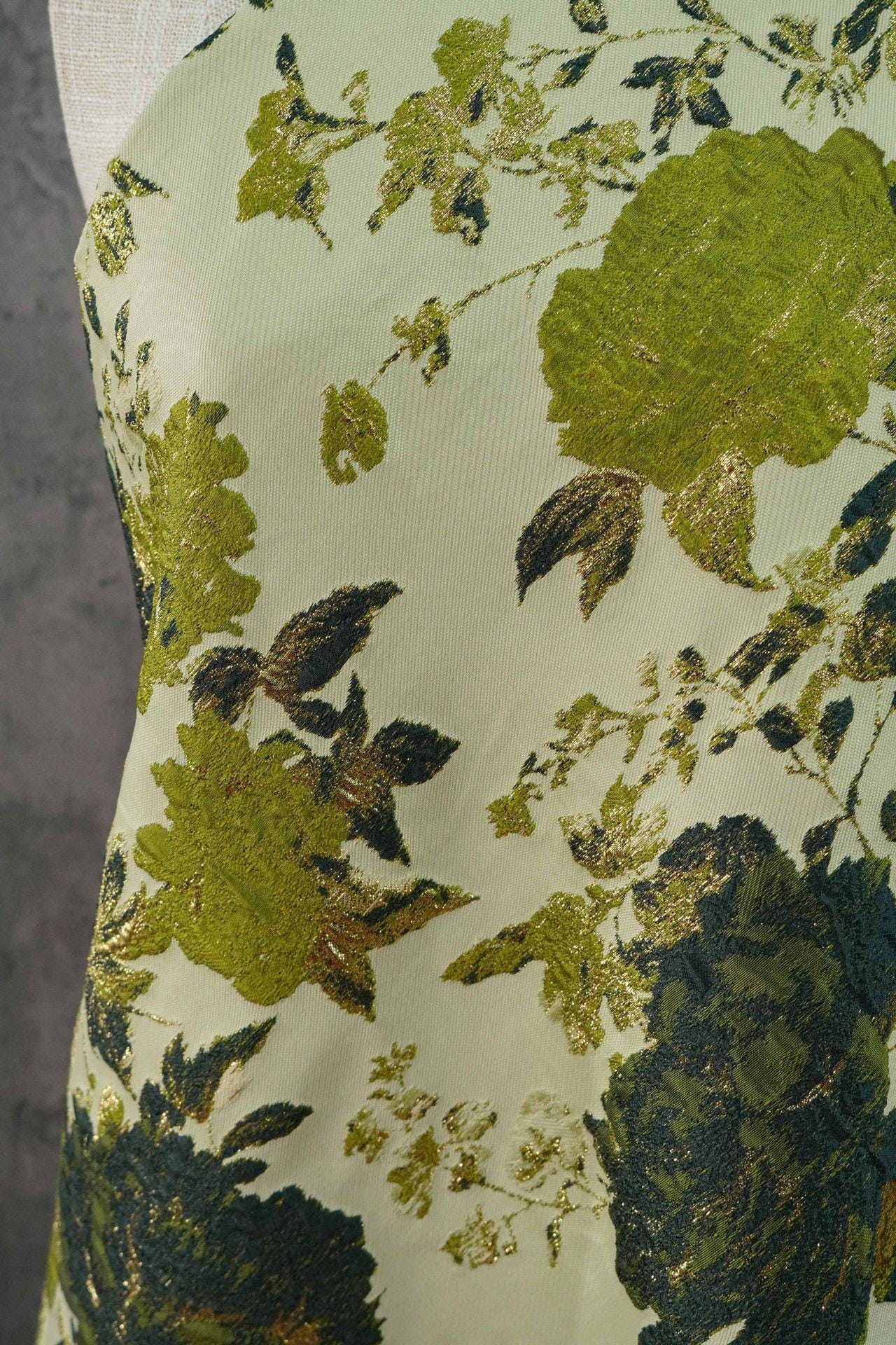 Vintage Gold Floral Jacquard Fabric by Yard, Embossed Brocade Textile, Luxury Green Black Metallic Fabric for Fashion Decor Sewing, 55" Wide
