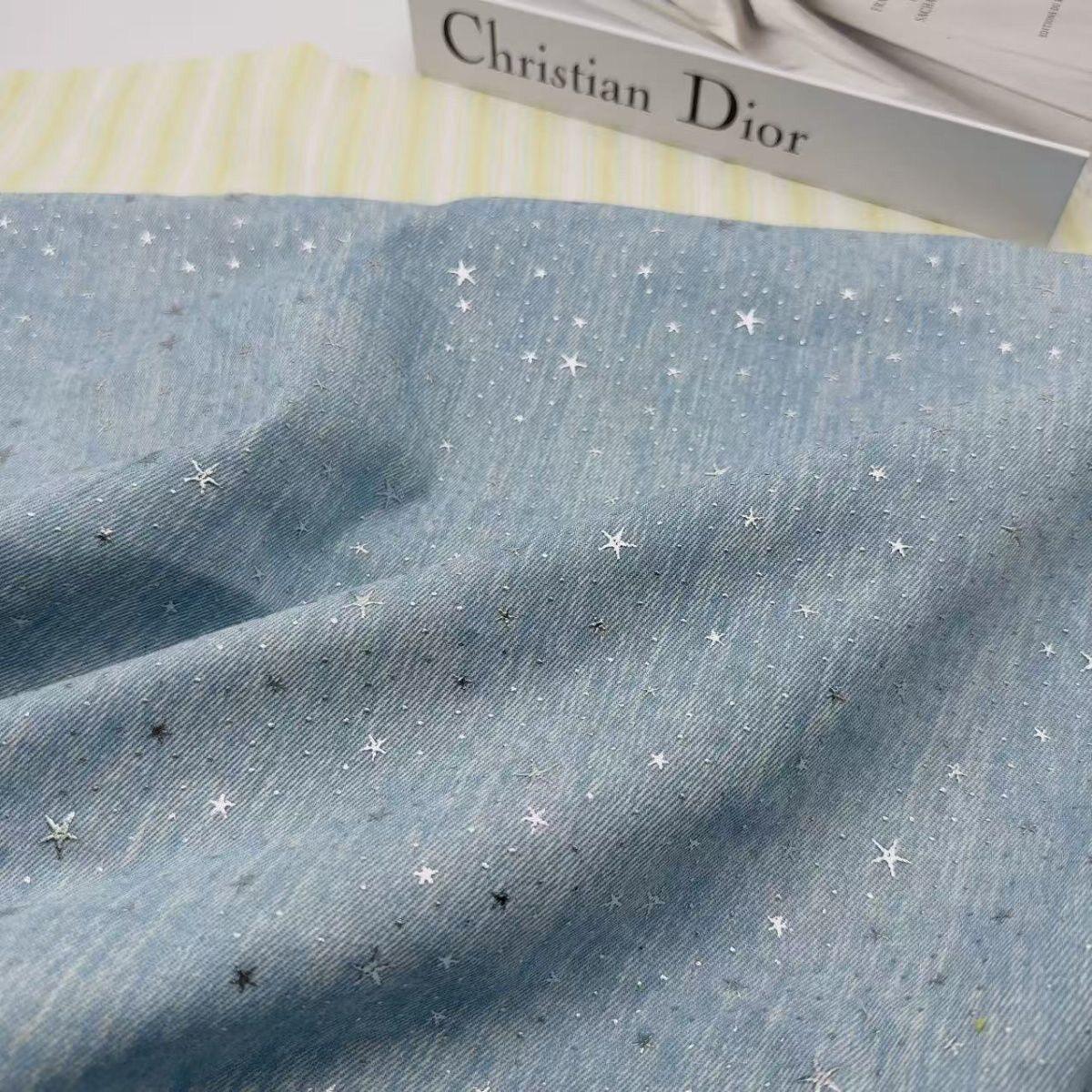 Denim Star Rhinestone Fabric, 3D Crystal Studded Jean Material, Western Cowboy Upholstery Fabric, DIY Bag Jacket Decor