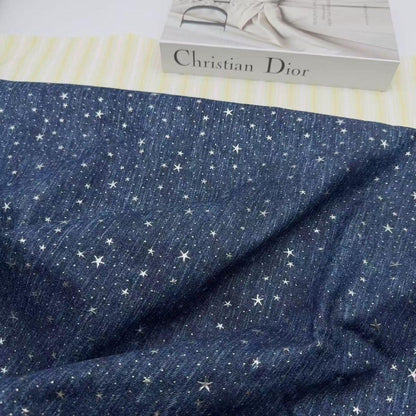 Denim Star Rhinestone Fabric, 3D Crystal Studded Jean Material, Western Cowboy Upholstery Fabric, DIY Bag Jacket Decor