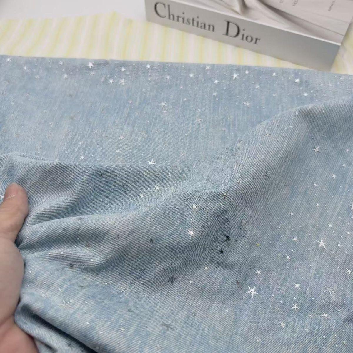 Denim Star Rhinestone Fabric, 3D Crystal Studded Jean Material, Western Cowboy Upholstery Fabric, DIY Bag Jacket Decor