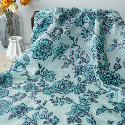 Embossed Peony Metallic Jacquard Fabric, Vintage Floral Brocade Upholstery Material, Luxury Decorative Fabric for Curtains, Sofa, Home Decor
