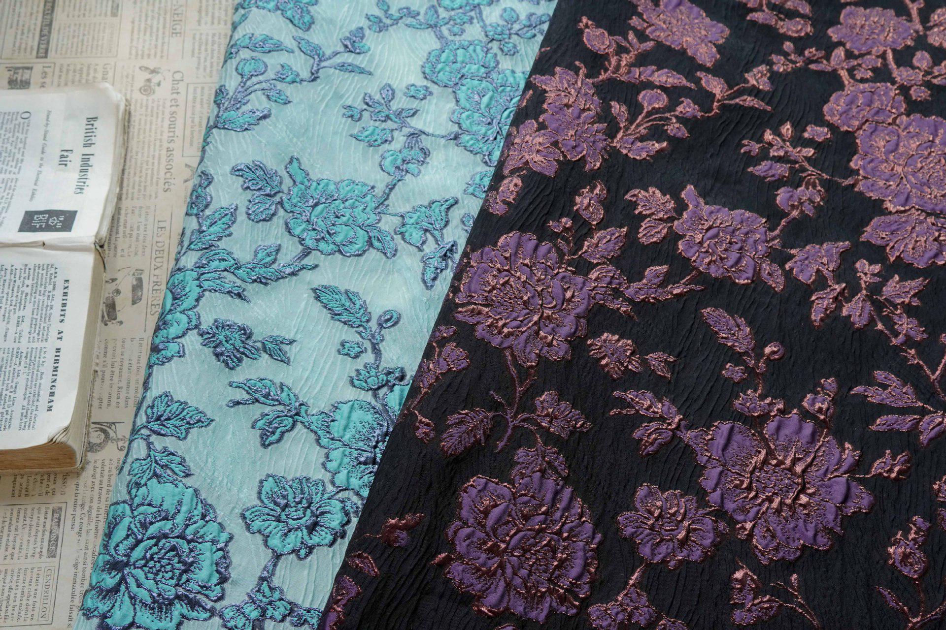 Embossed Peony Metallic Jacquard Fabric, Vintage Floral Brocade Upholstery Material, Luxury Decorative Fabric for Curtains, Sofa, Home Decor