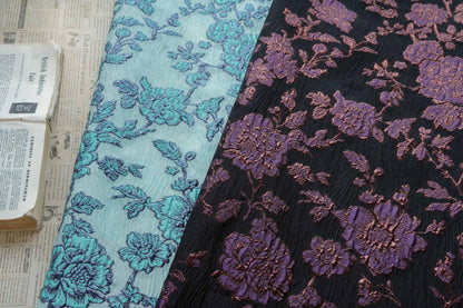 Embossed Peony Metallic Jacquard Fabric, Vintage Floral Brocade Upholstery Material, Luxury Decorative Fabric for Curtains, Sofa, Home Decor