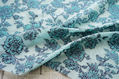 Embossed Peony Metallic Jacquard Fabric, Vintage Floral Brocade Upholstery Material, Luxury Decorative Fabric for Curtains, Sofa, Home Decor