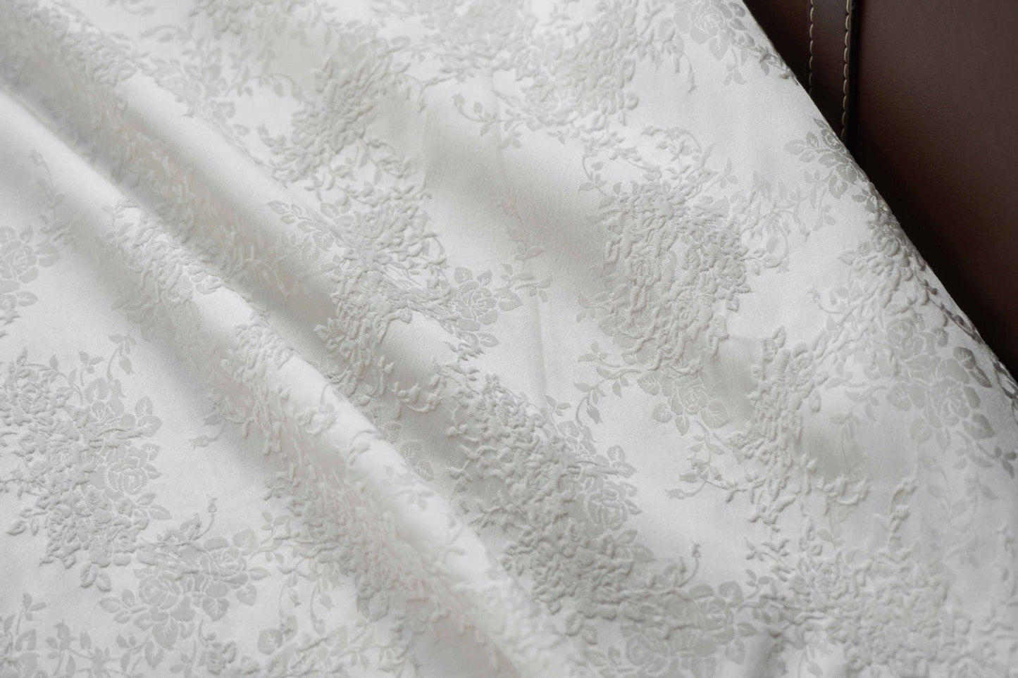 White Embossed Floral Jacquard Fabric, 3D Textured Ivory Brocade Material, Luxury Wedding Dress, Curtain & Home Decor Fabric