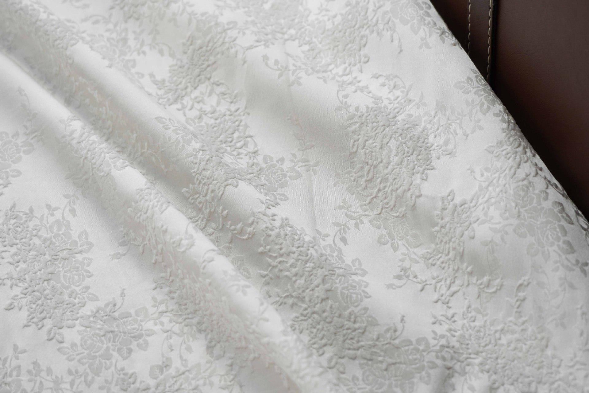 White Embossed Floral Jacquard Fabric, 3D Textured Ivory Brocade Material, Luxury Wedding Dress, Curtain & Home Decor Fabric