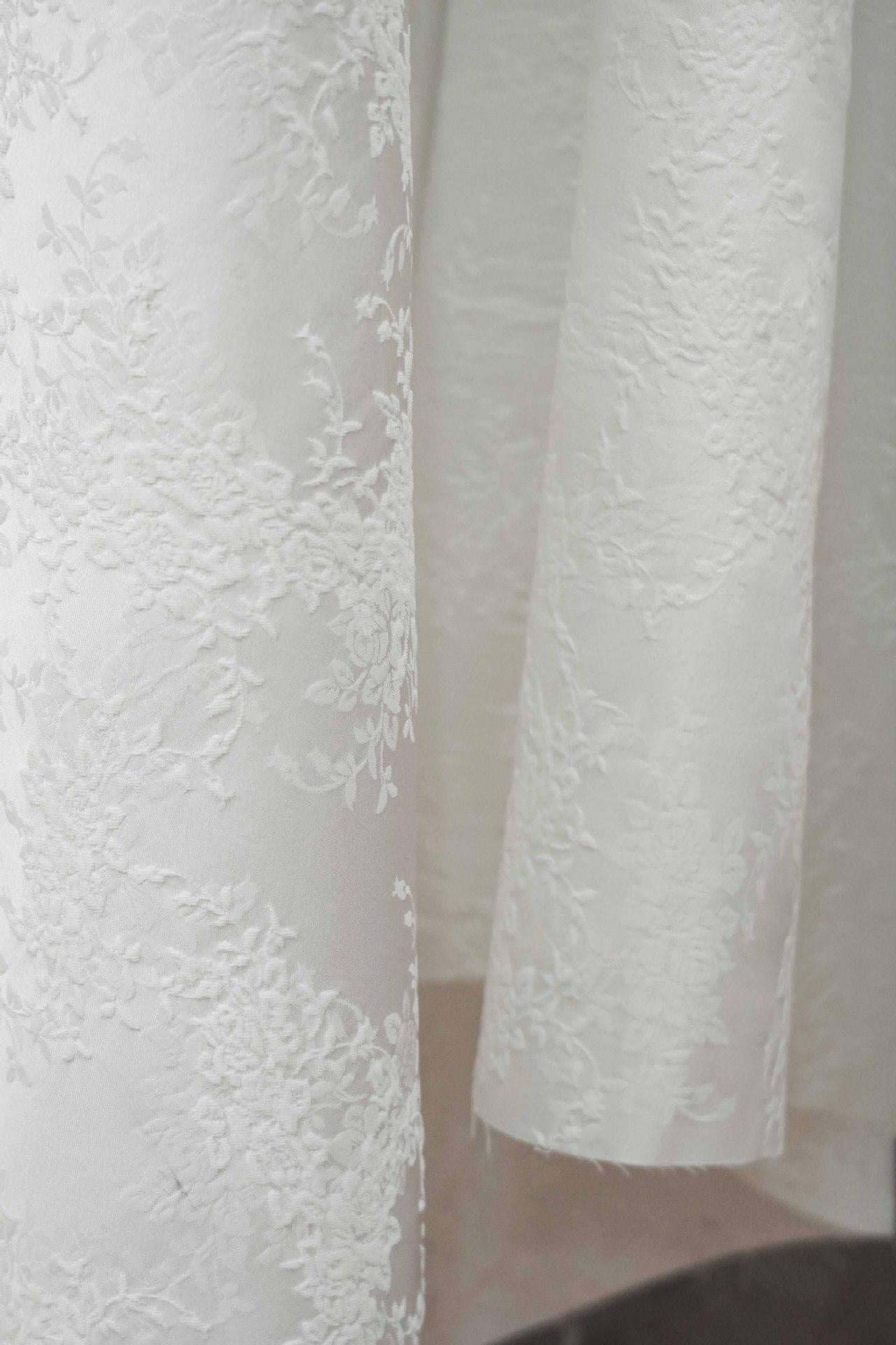 White Embossed Floral Jacquard Fabric, 3D Textured Ivory Brocade Material, Luxury Wedding Dress, Curtain & Home Decor Fabric