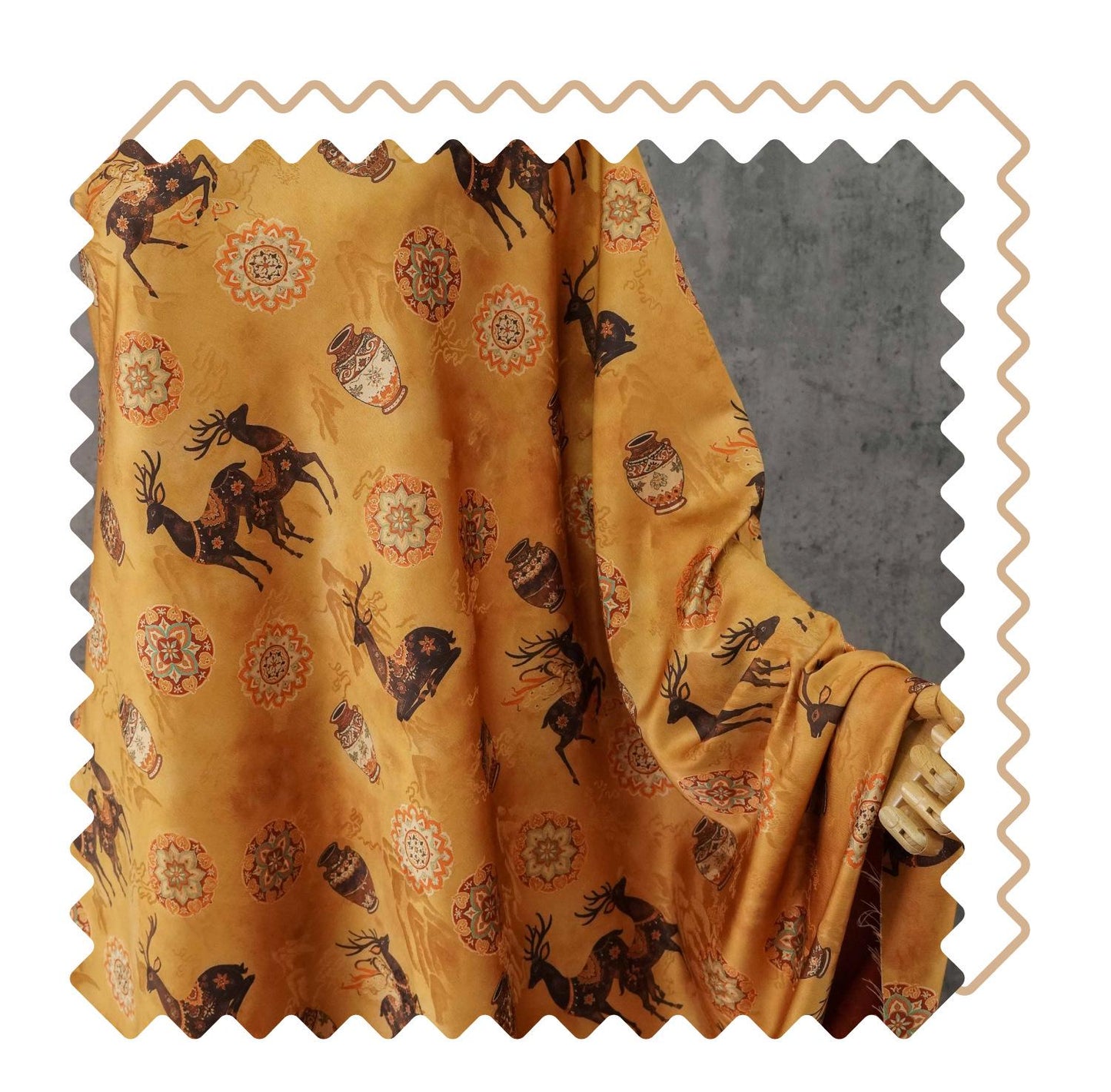 Chinese Blessing Deer Jacquard Fabric, Luxury Brocade Upholstery Textile, Traditional Fulu Deer Pattern Fabric, 59" Wide By The Yard, 59"W
