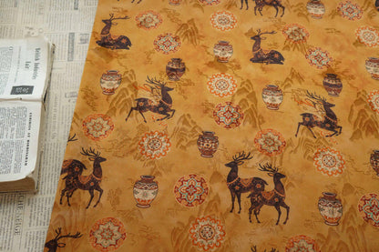 Chinese Blessing Deer Jacquard Fabric, Luxury Brocade Upholstery Textile, Traditional Fulu Deer Pattern Fabric, 59" Wide By The Yard, 59"W