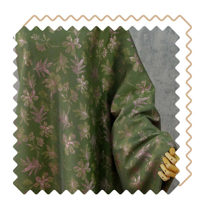 Green Floral Fabric by Yard, Botanical Garden Jacquard Textile, Vintage Cottage Fabric for Dresses Bags Quilting Crafts- 65"W