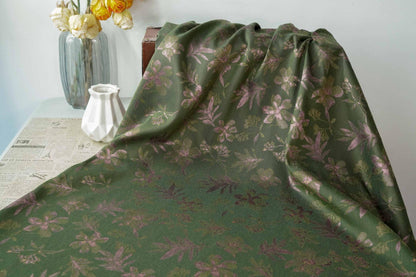 Green Floral Fabric by Yard, Botanical Garden Jacquard Textile, Vintage Cottage Fabric for Dresses Bags Quilting Crafts- 65"W