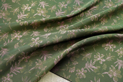 Green Floral Fabric by Yard, Botanical Garden Jacquard Textile, Vintage Cottage Fabric for Dresses Bags Quilting Crafts- 65"W