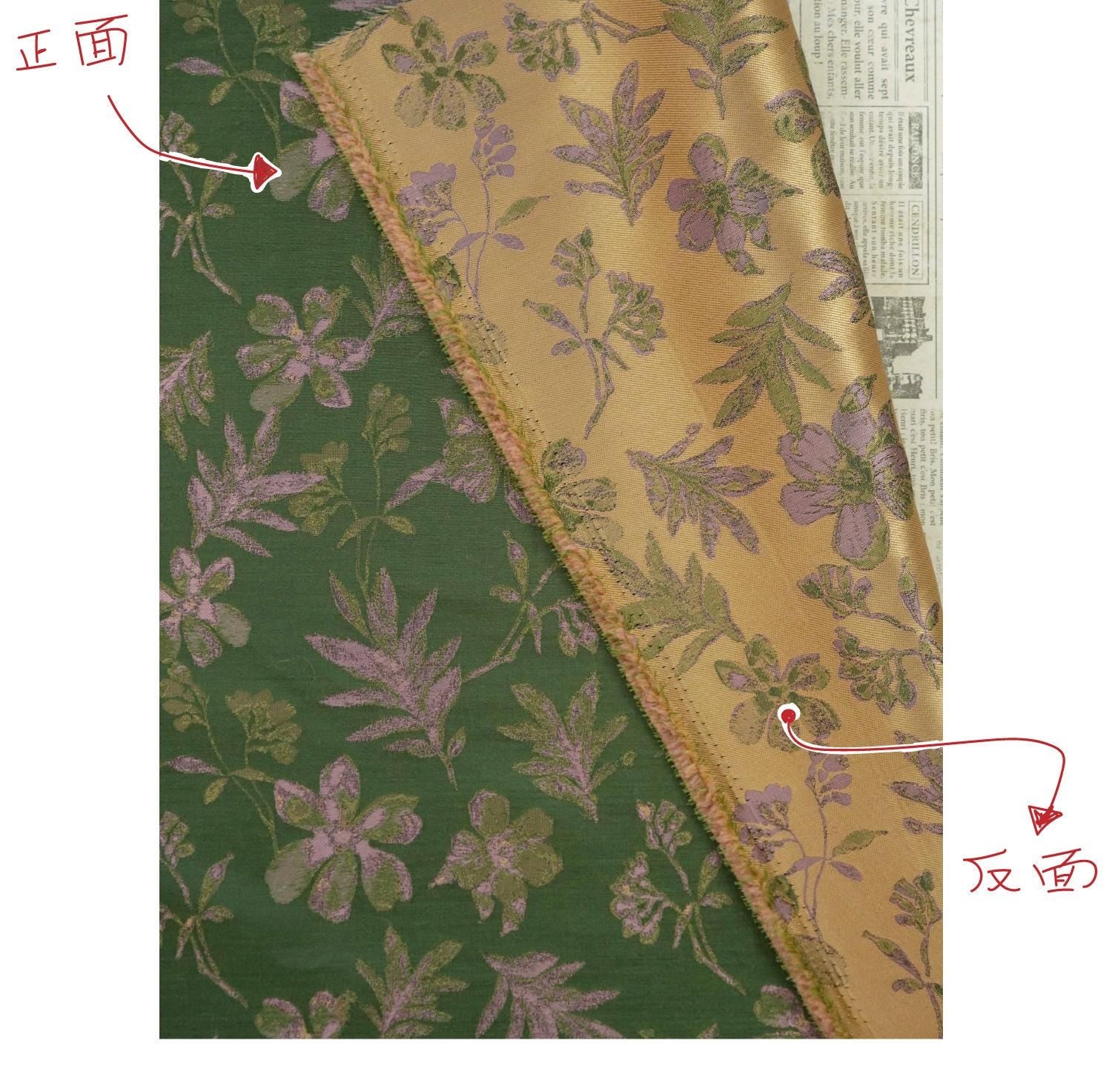Green Floral Fabric by Yard, Botanical Garden Jacquard Textile, Vintage Cottage Fabric for Dresses Bags Quilting Crafts- 65"W