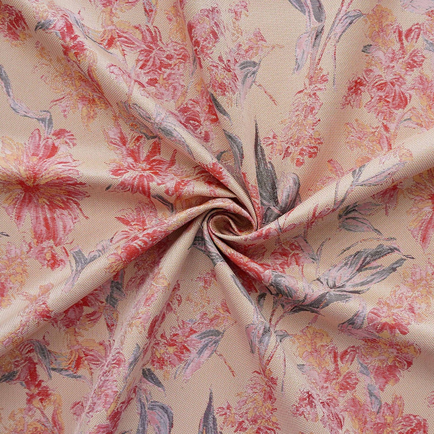 Pink Floral Fabric by Yard, Vintage Garden Woven Textile, Cottagecore Dress Fabric for Sewing Crafts Decor- 57"W