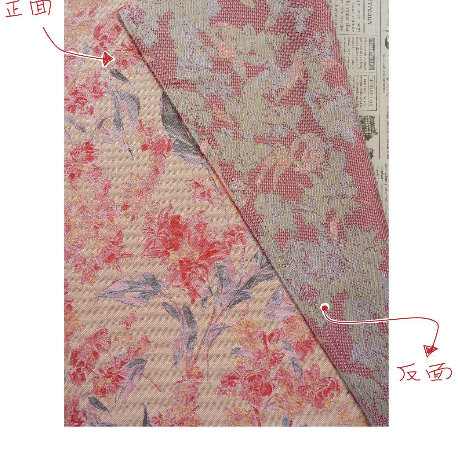 Pink Floral Fabric by Yard, Vintage Garden Woven Textile, Cottagecore Dress Fabric for Sewing Crafts Decor- 57"W