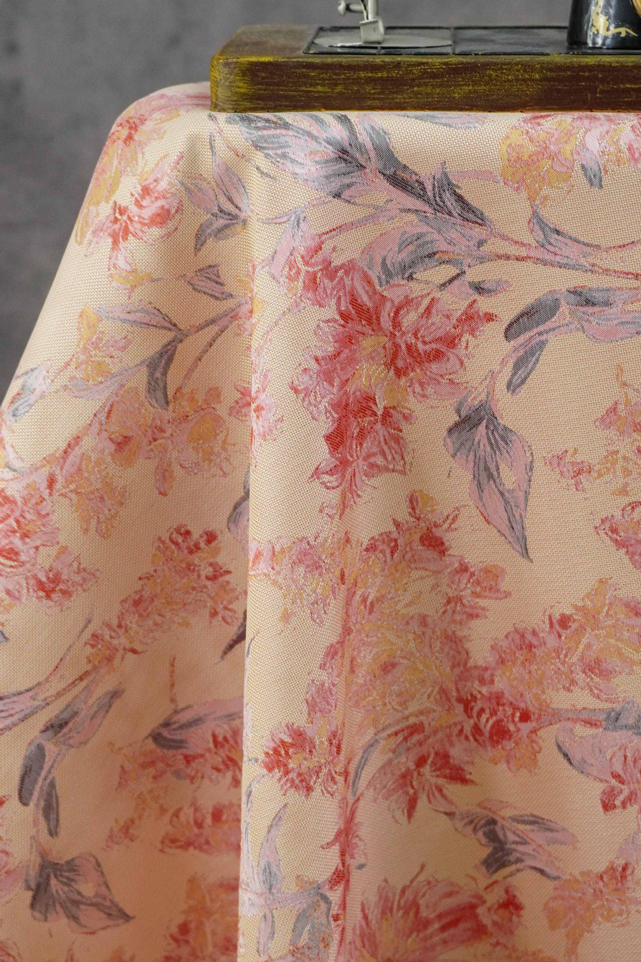 Pink Floral Fabric by Yard, Vintage Garden Woven Textile, Cottagecore Dress Fabric for Sewing Crafts Decor- 57"W