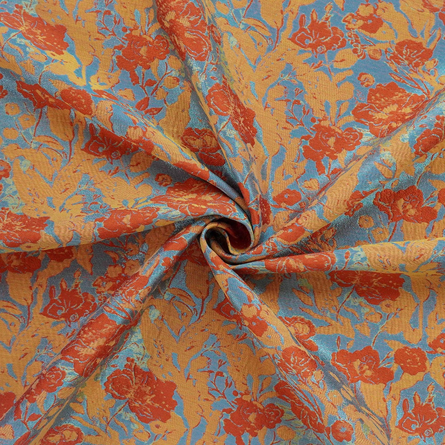 Colorful Floral Jacquard Fabric by Yard, Vintage Botanical Woven Textile, Draping Dress Fabric for Sewing Crafts Home Decor, 59"Wide