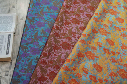 Colorful Floral Jacquard Fabric by Yard, Vintage Botanical Woven Textile, Draping Dress Fabric for Sewing Crafts Home Decor, 59"Wide
