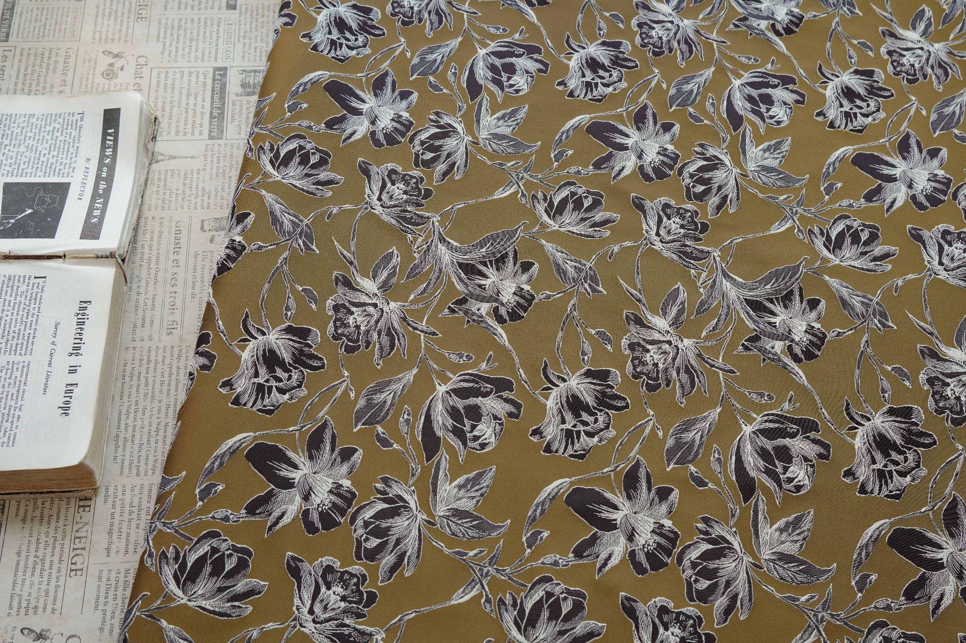 Vintage Hand-Drawn Magnolia Yarn-Dyed Fabric, Floral Upholstery Textile, Retro Botanical Material for Curtains, Cushions & Home Decor, 63"W - Poppylollipop