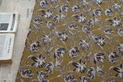 Vintage Hand-Drawn Magnolia Yarn-Dyed Fabric, Floral Upholstery Textile, Retro Botanical Material for Curtains, Cushions & Home Decor, 63"W - Poppylollipop